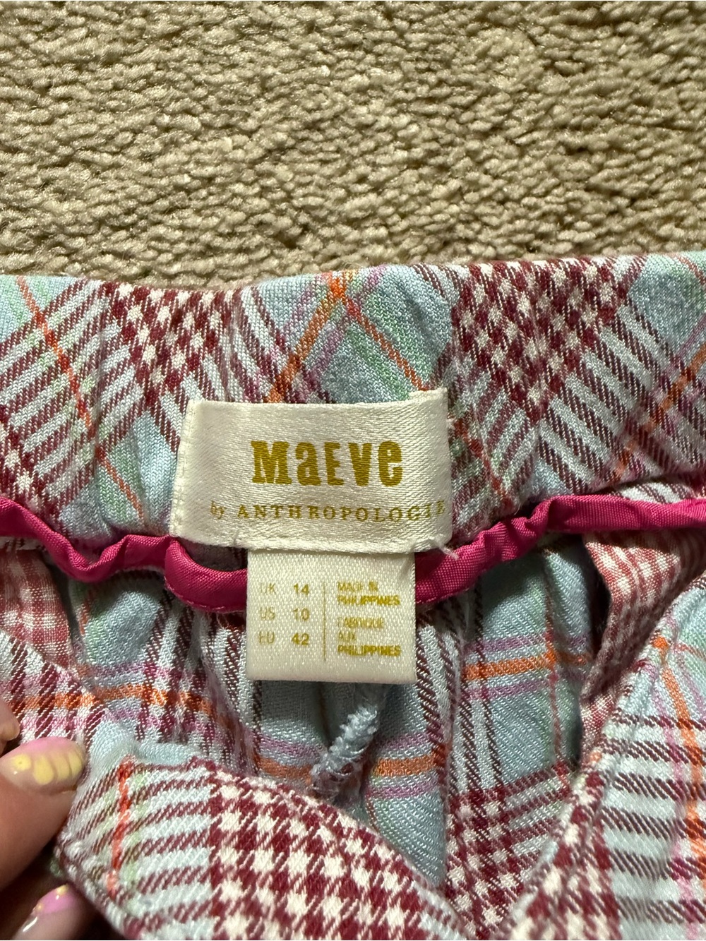 Anthropologie Maeve Light Blue and Raspberry Plaid Shorts size 10 - Picture 5 of 8